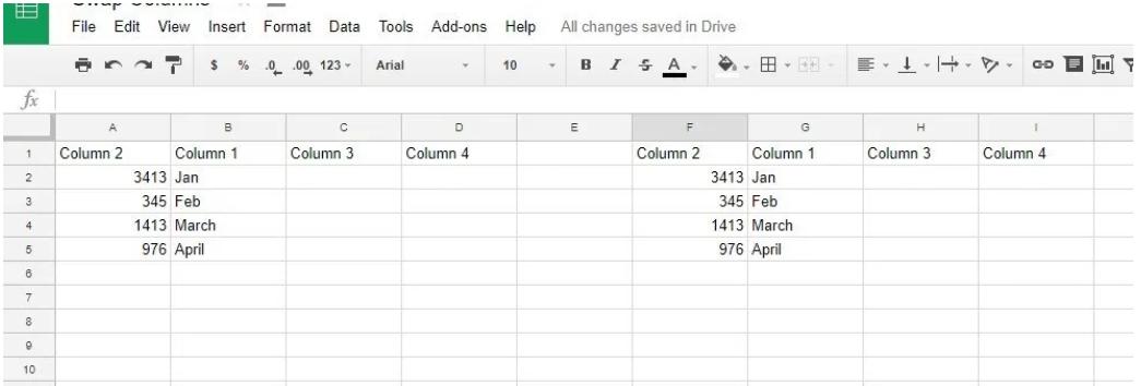 Chuyển cột bằng lệnh sao chép